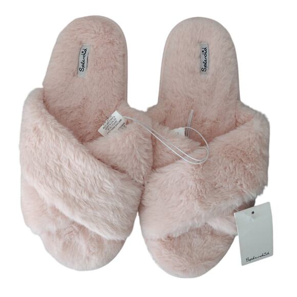 Splendid | NEW Light Pink Cozy Fuzzy Slide House Slippers Medium/Large RTL$48 - Picture 1 of 8